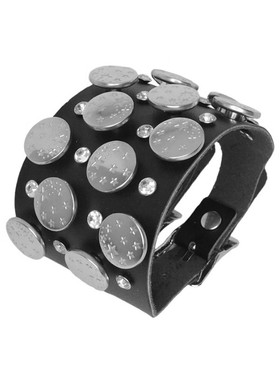 银色星星圆盘纽扣小水钻朋克黑皮轻巧吸睛手链手镯摇滚装饰品手环