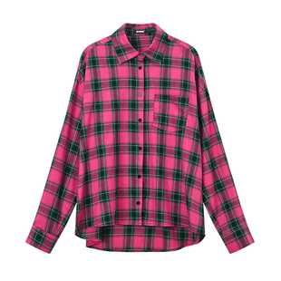 YUKAHOUSE 格子衬衫外套长袖宽松美式复古宽松粉蓝男女情侣春夏款