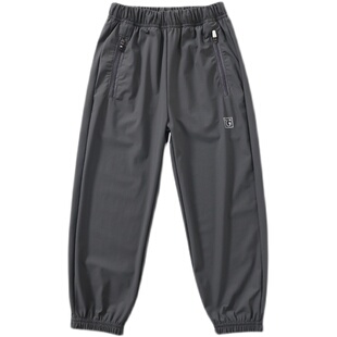 儿童装纯色拉链兜速干裤男童弹力快干运动裤夏季新防蚊空调长裤子