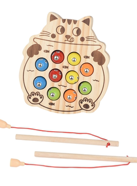 磁性木质小猫钓鱼玩具套装