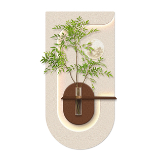 玄关装饰画入户正对门奶油风水培绿植走廊过道挂画客厅感应灯光画