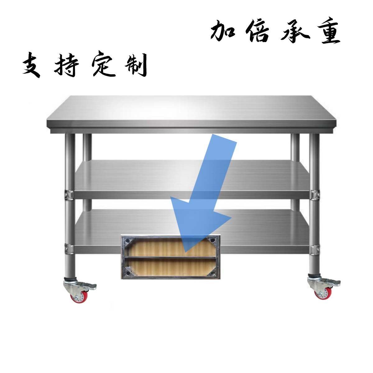 带轮可移动不锈钢工作台置物架厨房商用二三层操作台切菜台放灶台