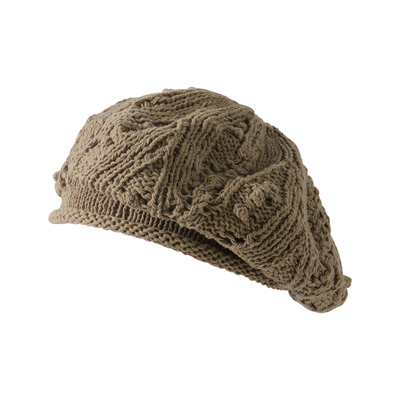 蓝墨竹L.MOZ夏季新款2025纯棉镂空贝雷帽女日系薄款针织画家帽子