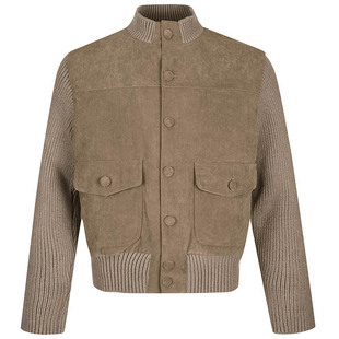 OV原创美式老钱风拼接针织棉服外套女冬季复古宽松保暖立领棉衣男