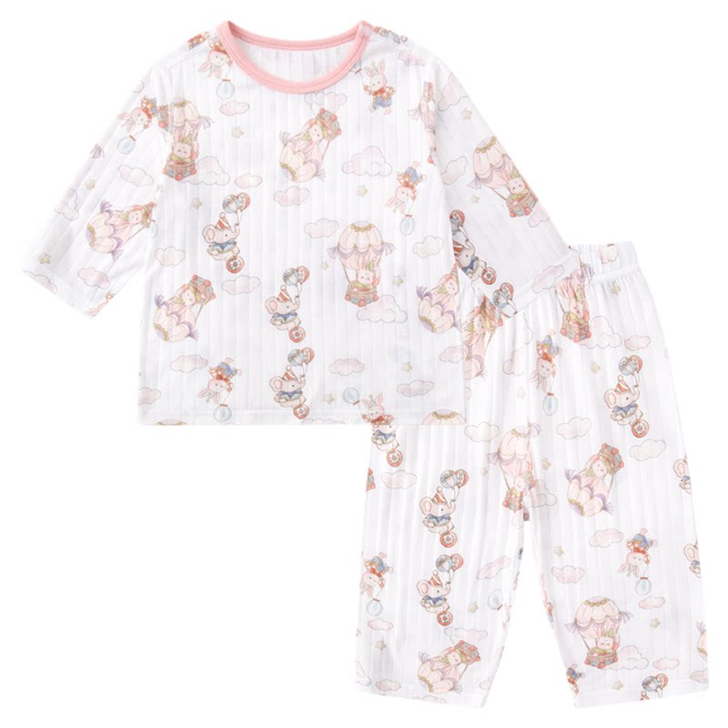 [100%棉]嘟嘟家男童睡衣套装纯棉儿童夏季衣服女童宝宝轻薄家居服