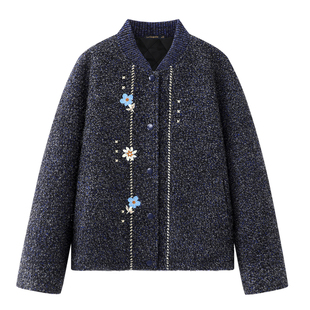 拉夏贝尔/La Chapelle学院风刺绣花朵棒球服女冬季新款夹棉短外套