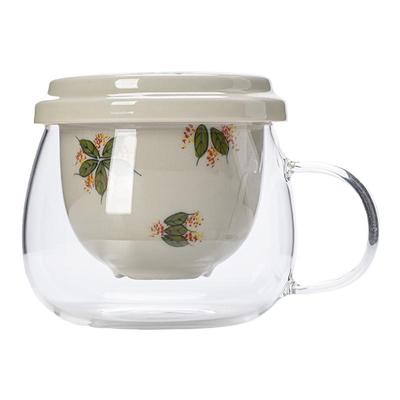 手绘桂花茶水分离玻璃泡茶杯