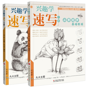兴趣学速写上下册 朱丹植物花卉动物铅笔素描临摹零基础入门的描摹自学手绘画画册静物训练儿童美术工具书初学者教程教材书籍成人