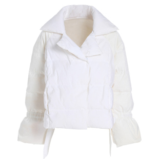 时髦好看白色羽绒服女2025新款冬季短款高端西装领工装白鸭绒外套