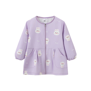 女童防水长袖罩衣宝宝秋冬防水羽绒服防脏护衣中长款拉链外穿洋气