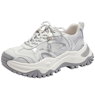 骆驼女鞋2026春新款厚底增高百搭网面老爹鞋面包运动鞋休闲鞋女款