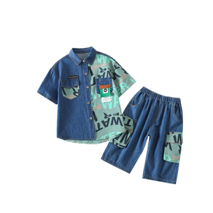 男童夏装套装夏款牛仔衬衫2026新款洋气儿童夏季短袖帅气男孩衣服