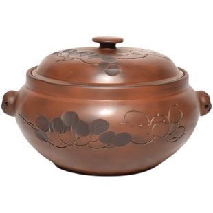 云南建水紫陶古铜荷花汽锅鸡阴刻家用蒸汤锅纯手工非紫砂陶瓷气锅