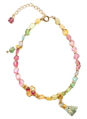 天然彩碧玺手串新中式水晶手链