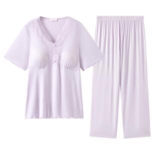 兰卓丽女士家居服上下套装短袖带杯垫防凸点睡衣舒适可外穿夏季款