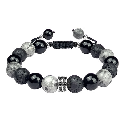 手链男手串火山石黑曜石生日礼物