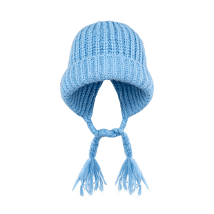 韩版蓝色巴拉克拉法帽女秋冬加厚保暖毛线帽大头围护耳针织帽子潮