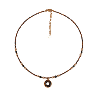 张十六[甜甜圈项链]钛钢秋冬高级手工串珠吊坠新款美拉德毛衣链女