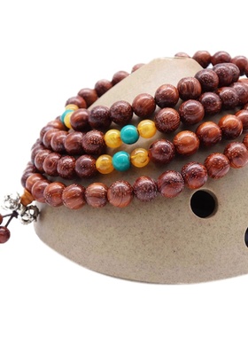 猫眼红檀木男女款本命年佛珠手链