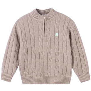 安奈儿童装男童毛衣半开领针织衫冬新款时尚扭花保暖宽松