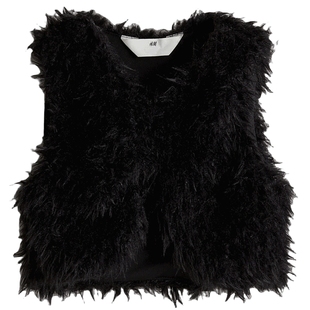 HM冬季童装儿童女童马甲柔软V领毛茸背心1270500