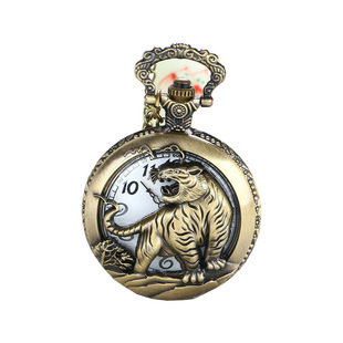 十二生肖怀表镂空复古翻盖男女学生项链表石英表清晰大数字老人表