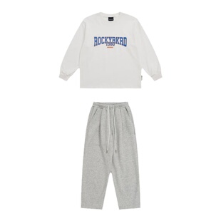 ROCKYROAD童装美式复古纯棉白色长袖卫裤套装字母印花T恤打底衫