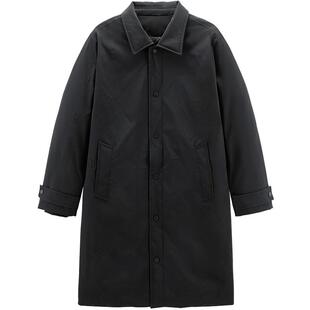 太平鸟男装风衣羽绒服男长款冬季新款黑色商务保暖翻领外套