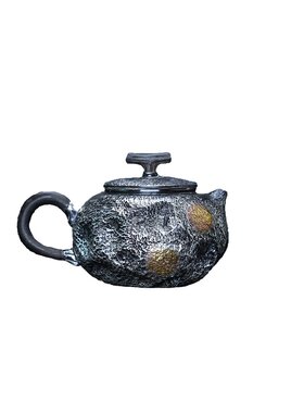 義清堂足银999泡茶壶纯手工一张打复古陨石坑纯银茶壶家用银茶具
