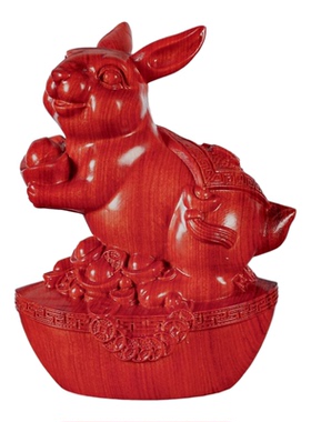 黑檀木卯兔实雕刻十二生肖