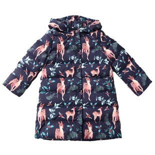 知了童装 冬季儿童印花羽绒服中长款连帽外套加厚女童 K4693