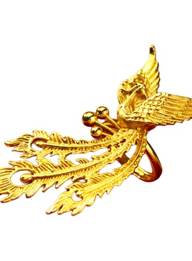 爆款凤舞九天结婚三金道具沙金凤凰戒指精工高级感新中式订婚戒