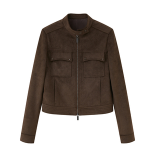 DIDDI MODA 绒面短款立体剪裁修身麂皮绒夹克外套女2025秋冬新款