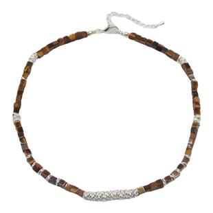 复古小众虎眼石竹节项链碎银拼接棕色串珠几何时尚妹锁骨链颈链