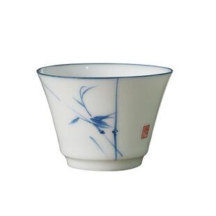 泥土故事甜白青花兰竹主人杯白瓷陶瓷手绘功夫茶具茶杯单杯品茗杯