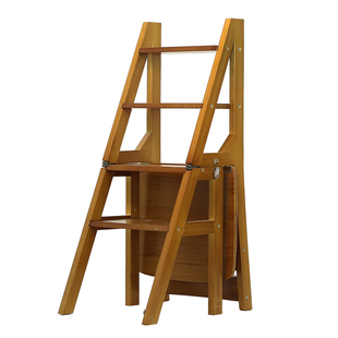 实木梯椅室内多功能家用折叠加厚四步梯子置物架椅子楼梯两用梯凳