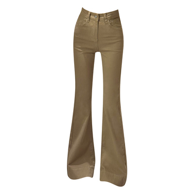 百搭小个子卡其色加绒喇叭牛仔裤