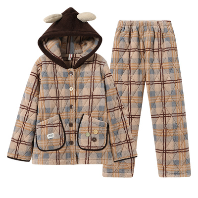 夹棉睡衣女可爱连帽冬季新款