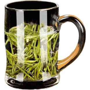 青苹果耐高温玻璃杯家用泡茶杯牛奶带把茶饮杯喝啤酒水杯子办公杯