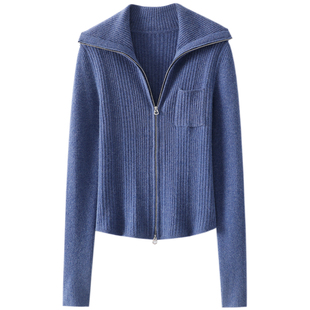 哇!被深深吸引了~翻领100%纯山羊绒拉链开衫女纯羊绒毛衣外套