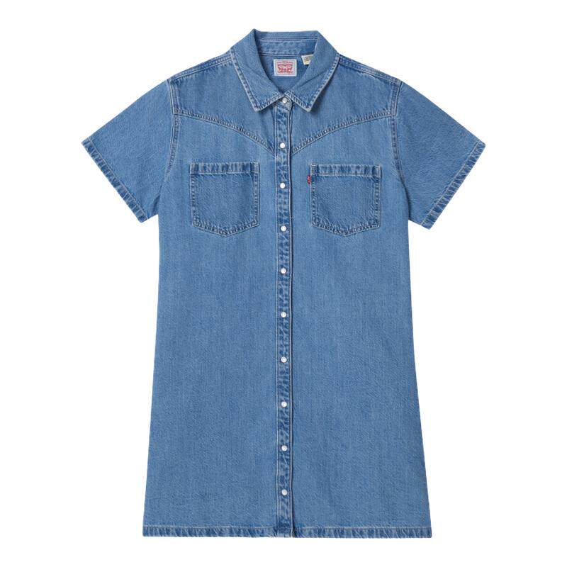 Levi's李维斯26年春夏新款女士美式休闲蓝色牛仔短袖衬衫连衣裙