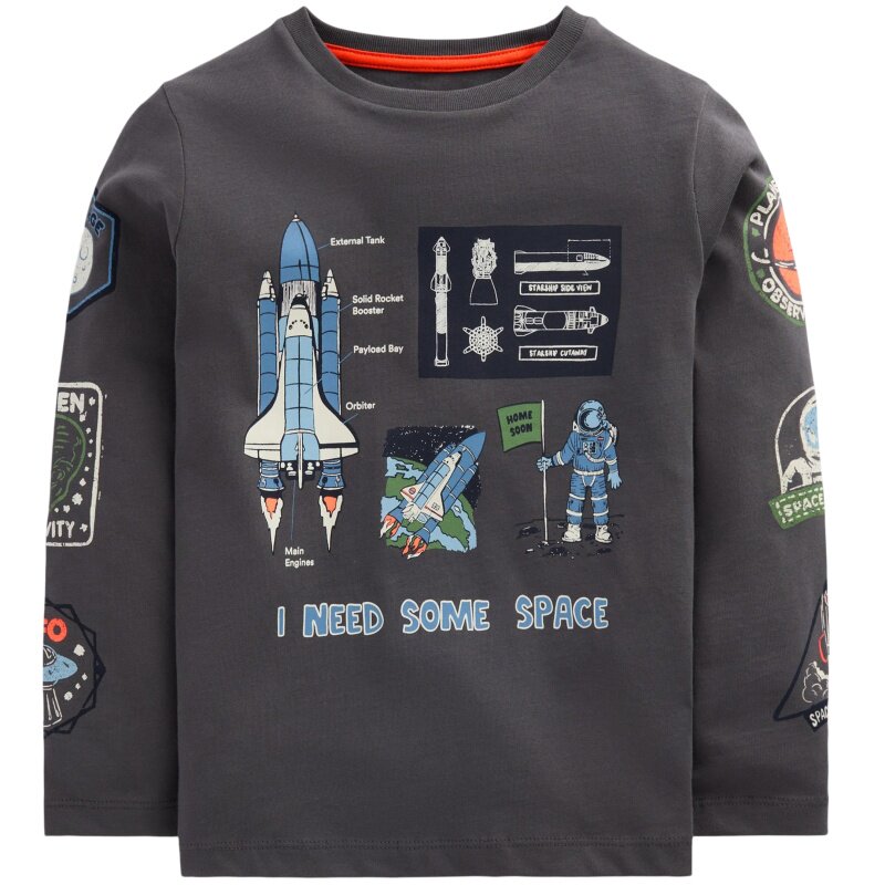 代购MiniBoden儿童夜光T恤 男童暗灰色太空纯棉长袖打底衫 2-14岁