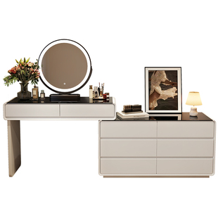 实木新款梳妆台简约现代卧室奶油风化妆桌30cm一体斗柜小户化妆台