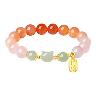 绯红玛瑙手串女和田玉猫咪国风S925纯银手链情人节送女友生日礼物