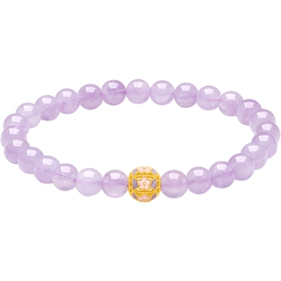 周六福黄金转运珠手串女5d硬金定价十二花神紫水晶紫气东来官方