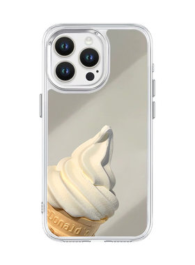 ins夏日冰淇淋苹果17适用15plus苹果16Promax手机壳镜面iPhone12补妆镜子xr/xs华为Pura80新款p50简约Mate30