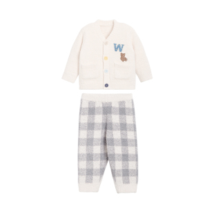whitewheat儿童26冬季新款男童女宝半边绒睡衣母女子居家服亲子装