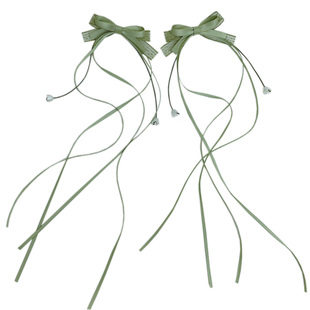 原创设计感汉服飘带对夹古风绿色蝴蝶结发夹仙女小清新头饰双边夹