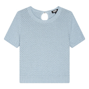 【100%棉】DKNY唐可娜儿春夏季短袖针织衫T恤女镂空肌理正肩上衣