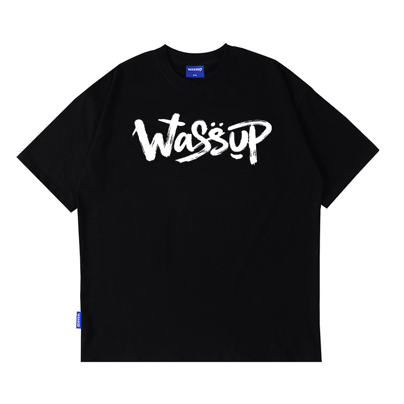 WASSUP手写logo字母短袖T恤男女